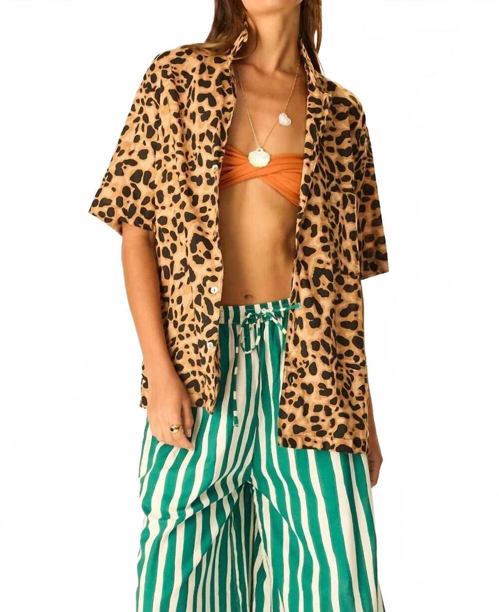 NEW NATALIE MARTIN kevin classic short-sleeve button-down shirt in leopard cotto